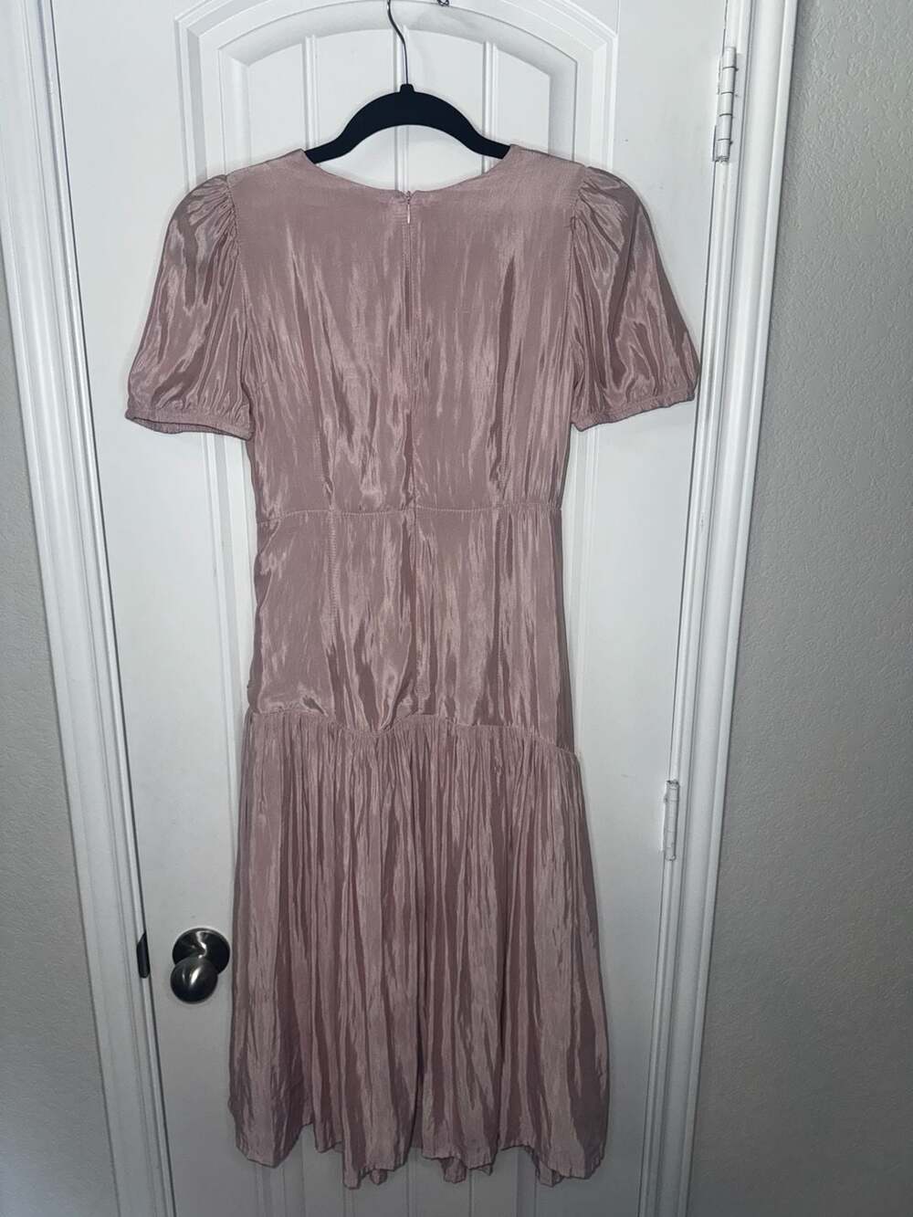 Tartarus‎ Mauve Pink Satin Plissé Puff Sleeve Dress Bridgerton regal coquette
